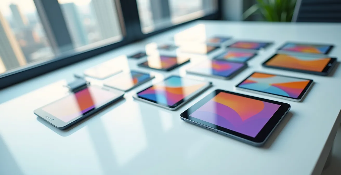 Vista aérea de múltiples pantallas mostrando comparación de propiedades