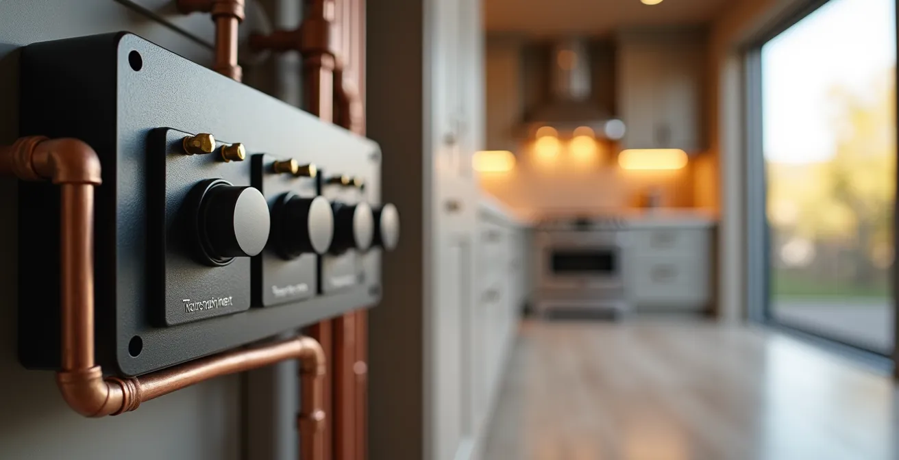 Interior de vivienda mostrando contraste entre elementos estructurales renovados y decoración de lujo