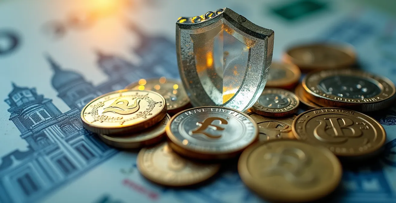 Composición abstracta mostrando el concepto de escudo fiscal mediante elementos visuales simbólicos sin texto