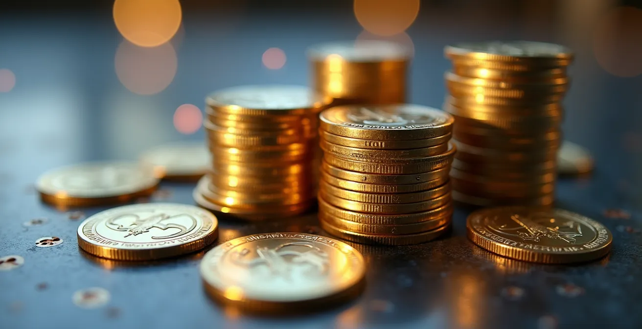 Detalle macro de monedas y documentos financieros abstractos representando flujos de capital entre empresas