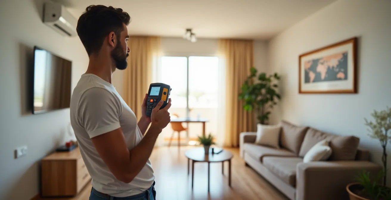 Interior moderno de vivienda preparada para licencia turística mostrando espacios mínimos requeridos